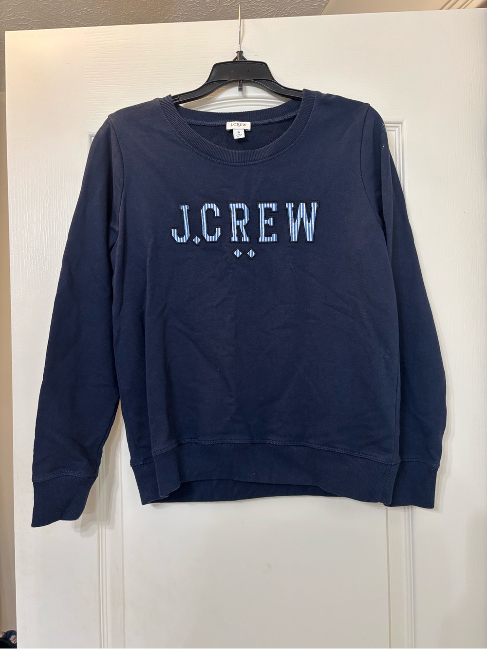 J. Crew Navy Blue Logo Crewneck Sweatshirt with Light Blue Lettering